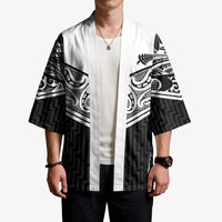 New Zealand Black Fern Custom Kimono Maori Tukutuku Black-white Motif - Polynesian Pride