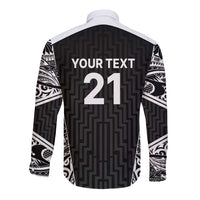 New Zealand Black Fern Custom Long Sleeve Button Shirt Maori Tukutuku Black-white Motif