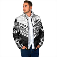 New Zealand Black Fern Custom Padded Jacket Maori Tukutuku Black-white Motif - Polynesian Pride