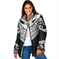 New Zealand Black Fern Custom Padded Jacket Maori Tukutuku Black-white Motif - Polynesian Pride