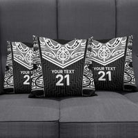New Zealand Black Fern Custom Pillow Cover Maori Tukutuku Black-white Motif - Polynesian Pride