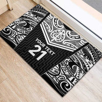 New Zealand Black Fern Custom Rubber Doormat Maori Tukutuku Black-white Motif