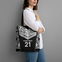New Zealand Black Fern Custom Tote Bag Maori Tukutuku Black-white Motif - Polynesian Pride