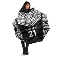 New Zealand Black Fern Custom Umbrella Maori Tukutuku Black-white Motif - Polynesian Pride