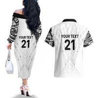 New Zealand Koru Fern Custom Couples Matching Off The Shoulder Long Sleeve Dress and Hawaiian Shirt Simple Taniko Motif