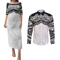 New Zealand Koru Fern Custom Couples Matching Puletasi and Long Sleeve Button Shirt Simple Taniko Motif