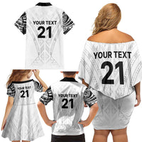 New Zealand Koru Fern Custom Family Matching Off Shoulder Short Dress and Hawaiian Shirt Simple Taniko Motif