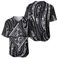 New Zealand Maori Taniko Baseball Jersey Black Kowhaiwhai Puhoro