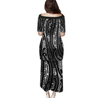 New Zealand Maori Taniko Family Matching Puletasi and Hawaiian Shirt Black Kowhaiwhai Puhoro