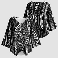 New Zealand Maori Taniko Kimono Sleeve Blouse Black Kowhaiwhai Puhoro - Polynesian Pride