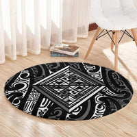 New Zealand Maori Taniko Round Carpet Black Kowhaiwhai Puhoro