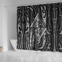 New Zealand Maori Taniko Shower Curtain Black Kowhaiwhai Puhoro