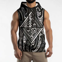 New Zealand Maori Taniko Sleeveless Hoodie Black Kowhaiwhai Puhoro - Polynesian Pride