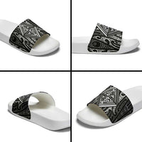 New Zealand Maori Taniko Slide Sandals Black Kowhaiwhai Puhoro - Polynesian Pride