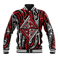 New Zealand Maori Taniko Baseball Jacket Red Kowhaiwhai Puhoro
