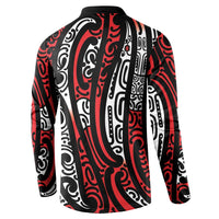 New Zealand Maori Taniko Button Sweatshirt Red Kowhaiwhai Puhoro