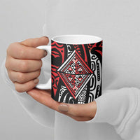 New Zealand Maori Taniko Ceramic Mug Red Kowhaiwhai Puhoro - Polynesian Pride