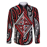 New Zealand Maori Taniko Family Matching Short Sleeve Bodycon Dress and Hawaiian Shirt Red Kowhaiwhai Puhoro