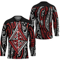 New Zealand Maori Taniko Hockey Jersey Red Kowhaiwhai Puhoro - Polynesian Pride