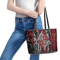New Zealand Maori Taniko Leather Tote Bag Red Kowhaiwhai Puhoro