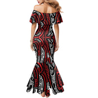 New Zealand Maori Taniko Mermaid Dress Red Kowhaiwhai Puhoro