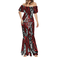 New Zealand Maori Taniko Mermaid Dress Red Kowhaiwhai Puhoro