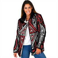 New Zealand Maori Taniko Padded Jacket Red Kowhaiwhai Puhoro - Polynesian Pride