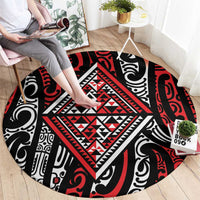 New Zealand Maori Taniko Round Carpet Red Kowhaiwhai Puhoro