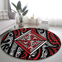 New Zealand Maori Taniko Round Carpet Red Kowhaiwhai Puhoro
