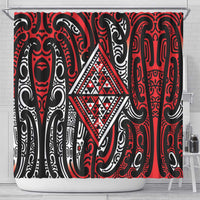 New Zealand Maori Taniko Shower Curtain Red Kowhaiwhai Puhoro