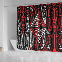 New Zealand Maori Taniko Shower Curtain Red Kowhaiwhai Puhoro