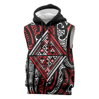 New Zealand Maori Taniko Sleeveless Hoodie Red Kowhaiwhai Puhoro - Polynesian Pride