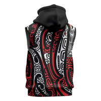 New Zealand Maori Taniko Sleeveless Zip Hoodie Red Kowhaiwhai Puhoro LT9 - Polynesian Pride