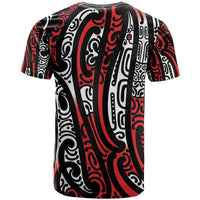 New Zealand Maori Taniko T Shirt Red Kowhaiwhai Puhoro