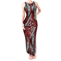 New Zealand Maori Taniko Tank Maxi Dress Red Kowhaiwhai Puhoro