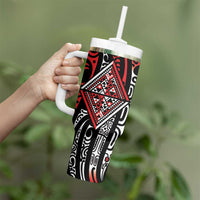 New Zealand Maori Taniko Tumbler With Handle Red Kowhaiwhai Puhoro