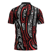 New Zealand Maori Taniko Zipper Polo Shirt Red Kowhaiwhai Puhoro - Polynesian Pride