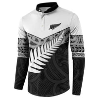 New Zealand Silver Fern Button Sweatshirt Maori Koru Mixed Taniko Pattern