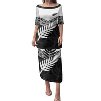 New Zealand Silver Fern Family Matching Puletasi and Hawaiian Shirt Maori Koru Mixed Taniko Pattern