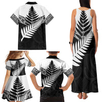 New Zealand Silver Fern Family Matching Tank Maxi Dress and Hawaiian Shirt Maori Koru Mixed Taniko Pattern