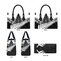 New Zealand Silver Fern Leather Bag Maori Koru Mixed Taniko Pattern - Polynesian Pride