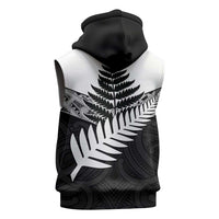 New Zealand Silver Fern Sleeveless Zip Hoodie Maori Koru Mixed Taniko Pattern LT9 - Polynesian Pride