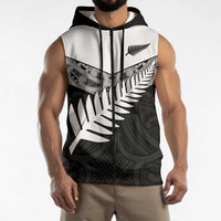 New Zealand Silver Fern Sleeveless Zip Hoodie Maori Koru Mixed Taniko Pattern LT9 - Polynesian Pride