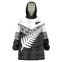 New Zealand Silver Fern Wearable Blanket Hoodie Maori Koru Mixed Taniko Pattern