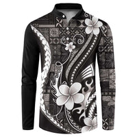Samoa Siapo Tribal Pattern Button Sweatshirt Black Polynesian Plumeria Tapa Motif LT9 Black - Polynesian Pride