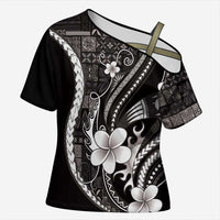 Samoa Siapo Tribal Pattern Cross Shoulder Shirt Black Polynesian Plumeria Tapa Motif LT9 Female Black - Polynesian Pride