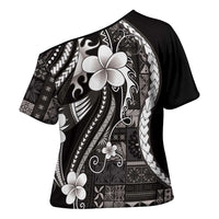 Samoa Siapo Tribal Pattern Cross Shoulder Shirt Black Polynesian Plumeria Tapa Motif LT9 - Polynesian Pride