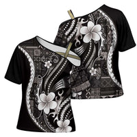 Samoa Siapo Tribal Pattern Cross Shoulder Shirt Black Polynesian Plumeria Tapa Motif LT9 - Polynesian Pride
