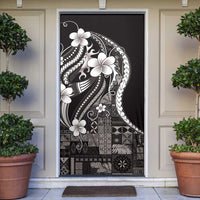 Samoa Siapo Tribal Pattern Door Cover Black Polynesian Plumeria Tapa Motif