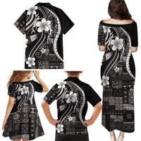 Samoa Siapo Tribal Pattern Family Matching Puletasi and Hawaiian Shirt Black Polynesian Plumeria Tapa Motif